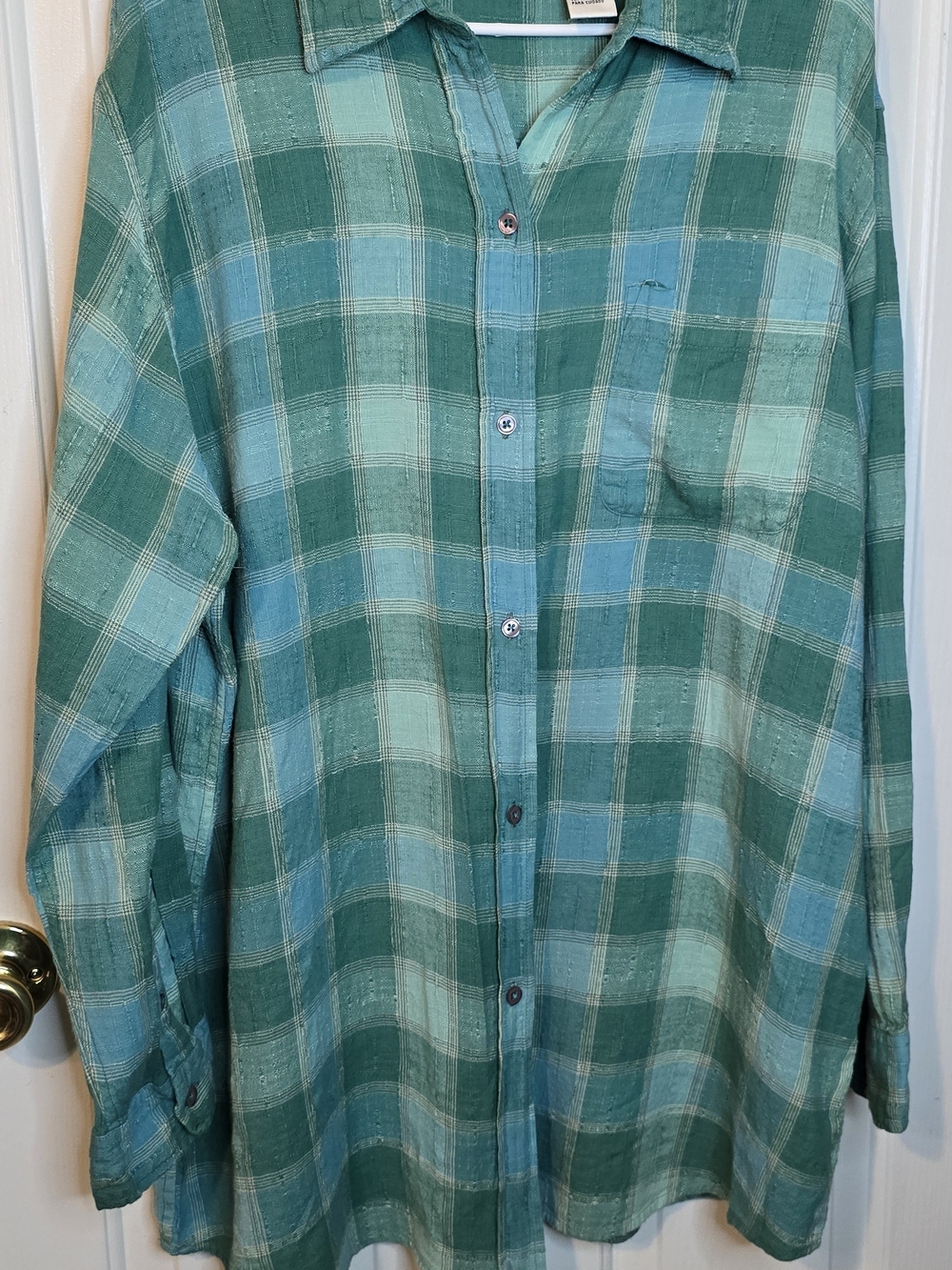 Vintage Bill Blass 2X Oversized Green Plaid Button Down Shirt